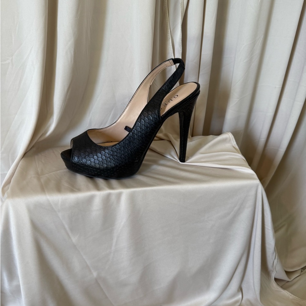 Guess Black Peep-Toe Heels